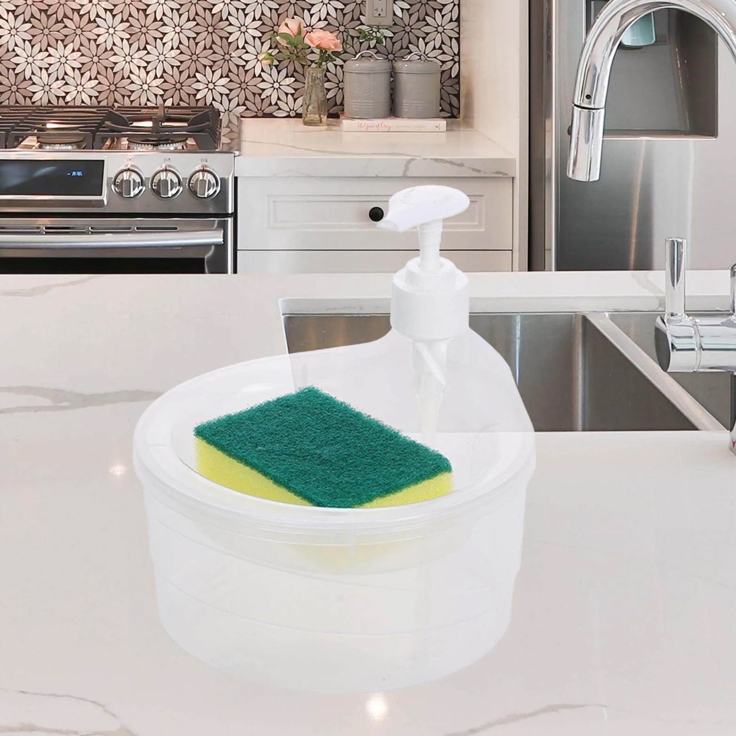 12565 Double Layer Liquid soap Dispenser with Pump and Sponge, Practical for Hotel Sink Clear, Soap Dispensing Liquid Pump Bottle for Home, Kitchen Rectangle ( 2 in 1 ) 12565 Double Layer Liquid soap Dispenser with Pump and Sponge, Practical for Hotel Sink Clear, Soap Dispensing Liquid Pump Bottle for Home, Kitchen Rectangle ( 2 in 1 )